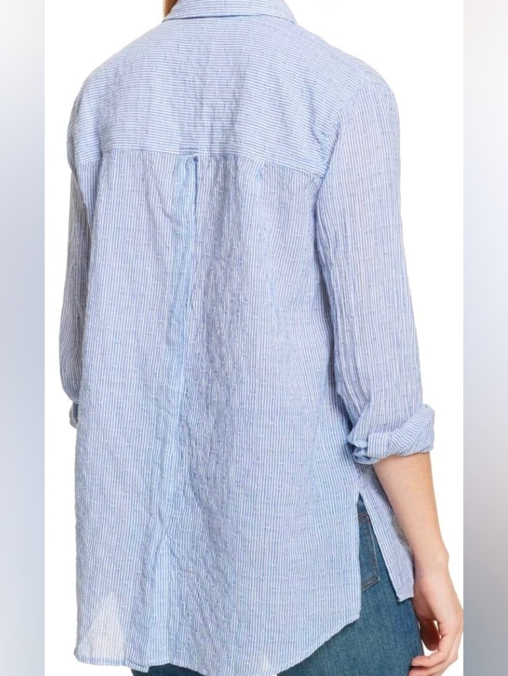 Free People Blue and White Pinstripe Relaxed Button-Up Blouse